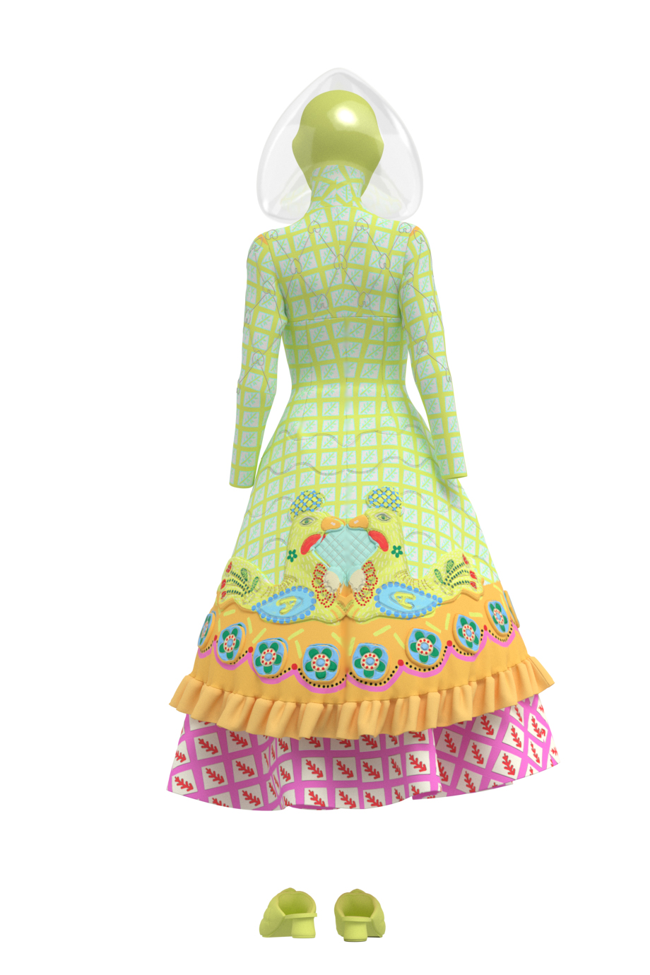 Зеленое платье с подъюбником 3D