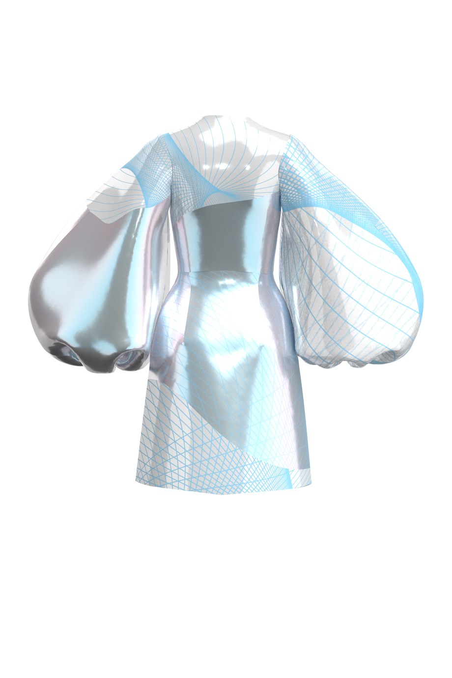 Платье зеркальное с буф-рукавами 3D